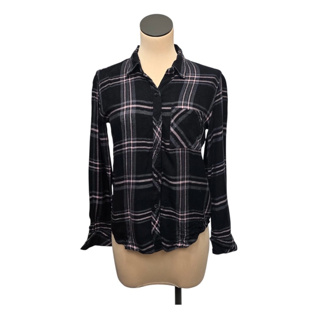 Women's Black and Pink Rails Plaid Button-Up Shirt Medium soft